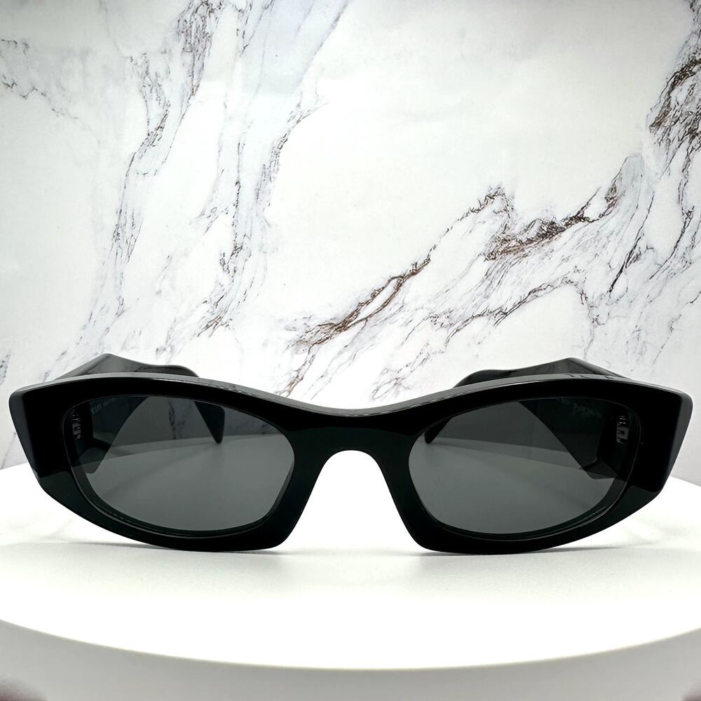 New PRADA Sunglasses Black Oval Cat Eye Symbole Logo - Picture 3 of 16